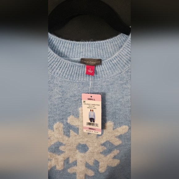 Vince Camuto Oversized Fuzzy Snowflake Sweater in Blue Sizes S-XXXL - Picture 13 of 13